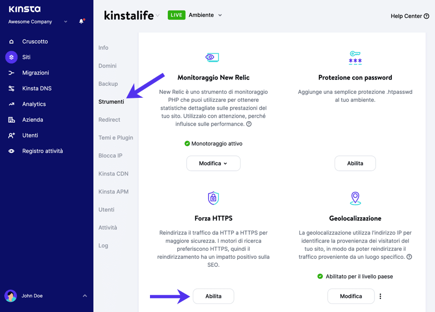 Forza HTTPS su MyKinsta