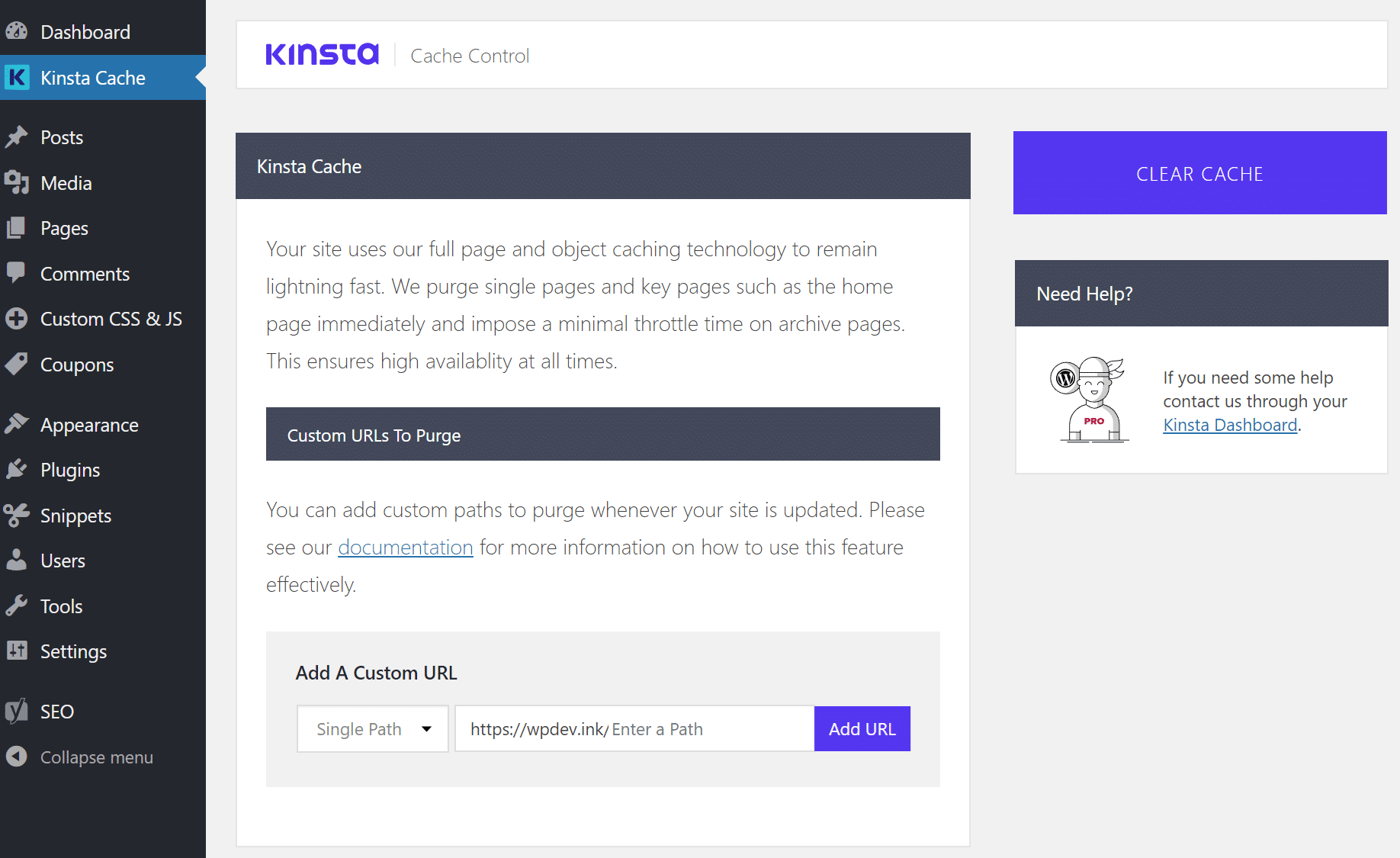 Il plugin Kinsta Cache