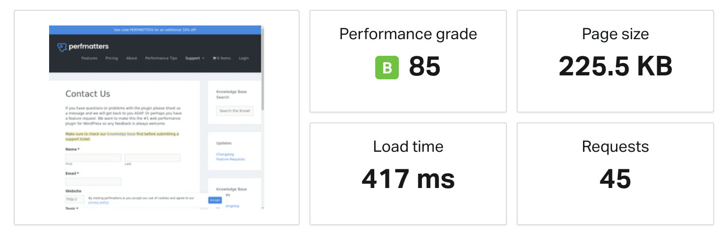 Speed test del sito web senza redirect