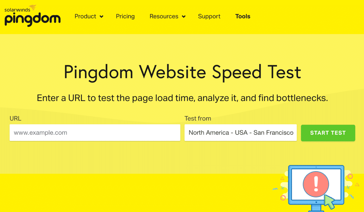 Speed test dei siti web di Pingdom