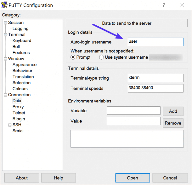 Auto-login username SSH