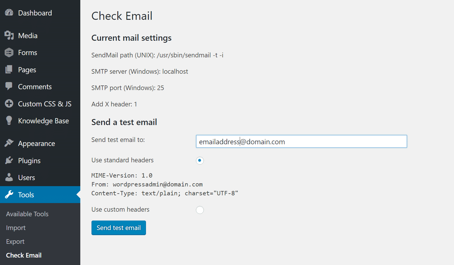 Invio email di prova nel sito WordPress