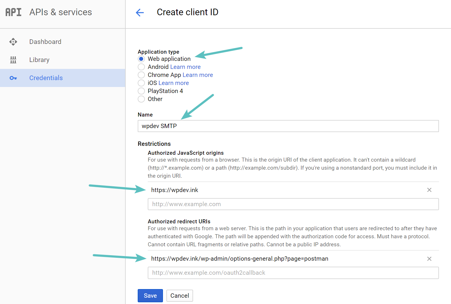 Tipo applicazione ID client