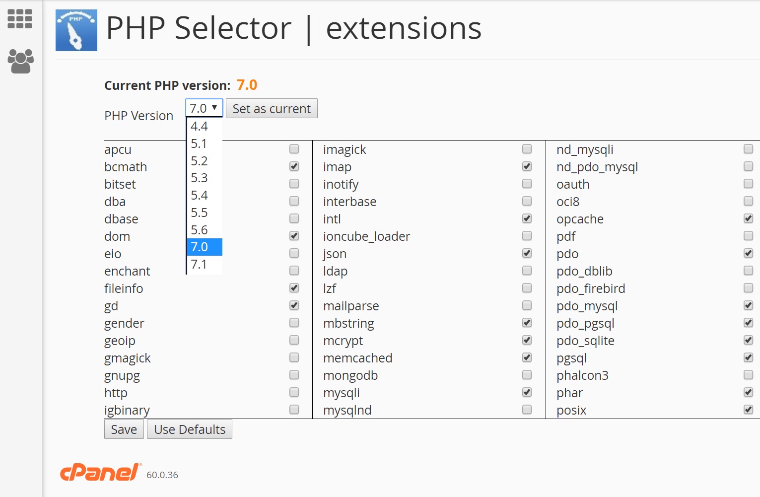 Versioni PHP in cPanel