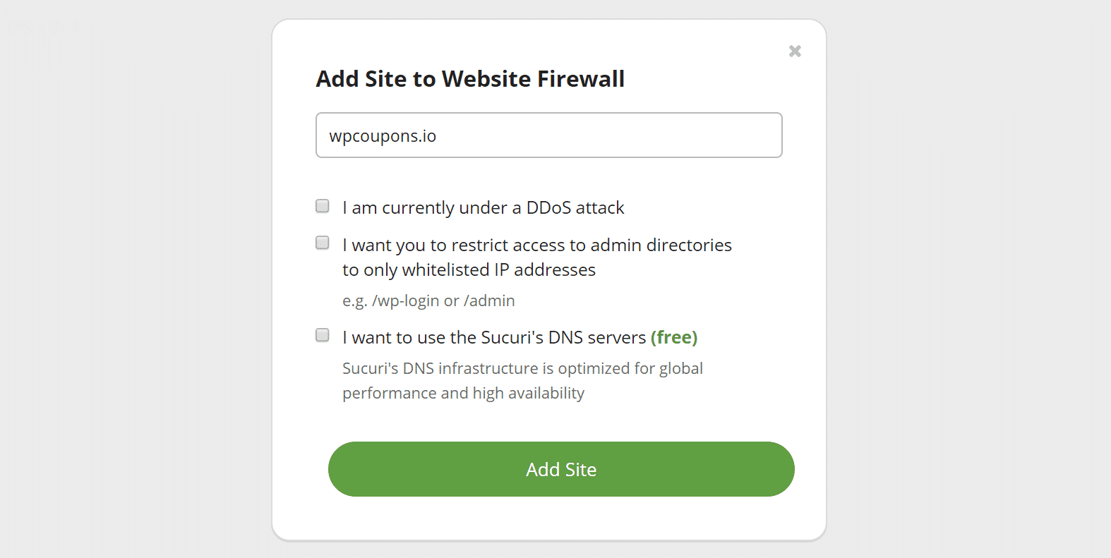 Aggiungi sito al Website Firewall