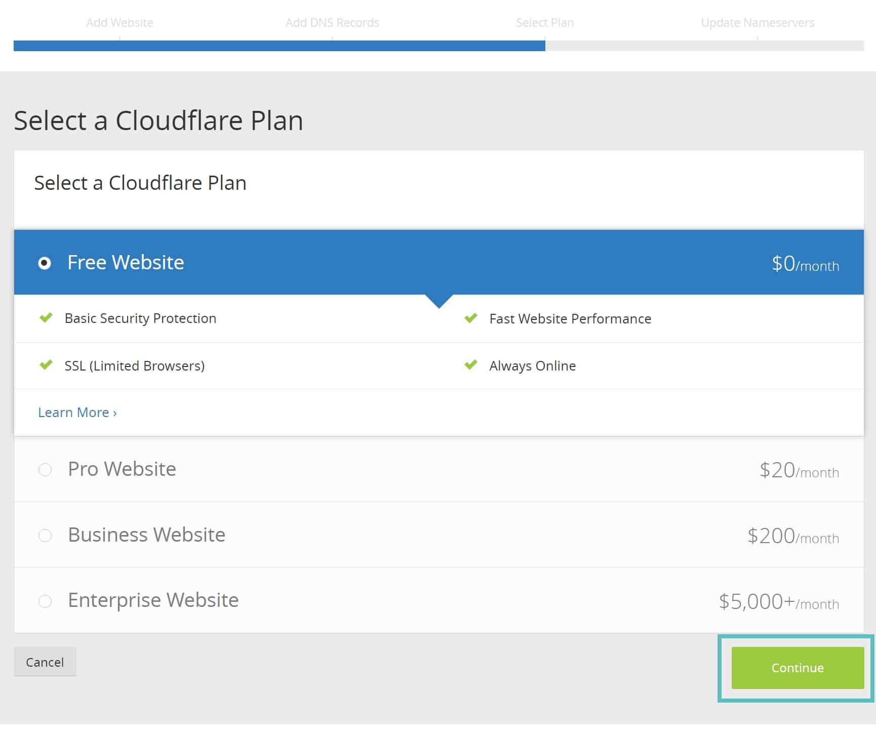 Piano gratuito di Cloudflare