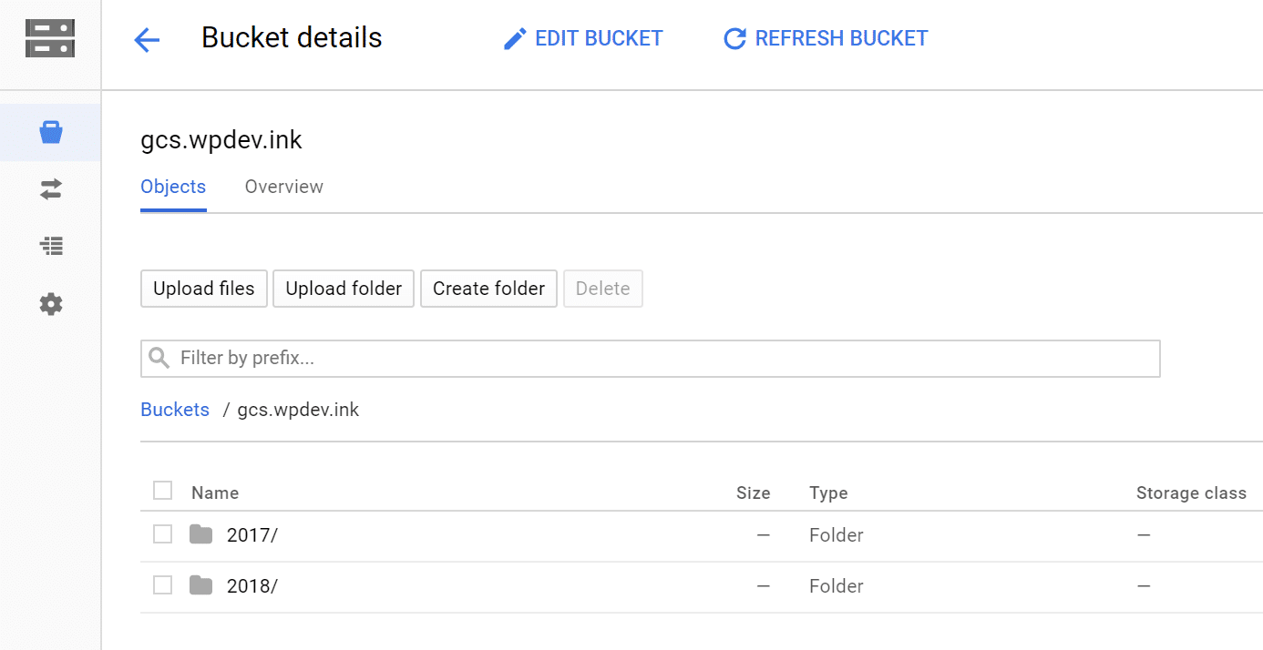 WordPress bucket folders in Google Cloud Storage