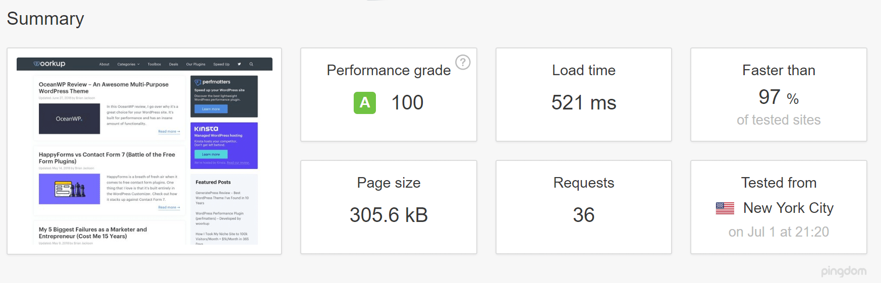 Cache WordPress (speed test)