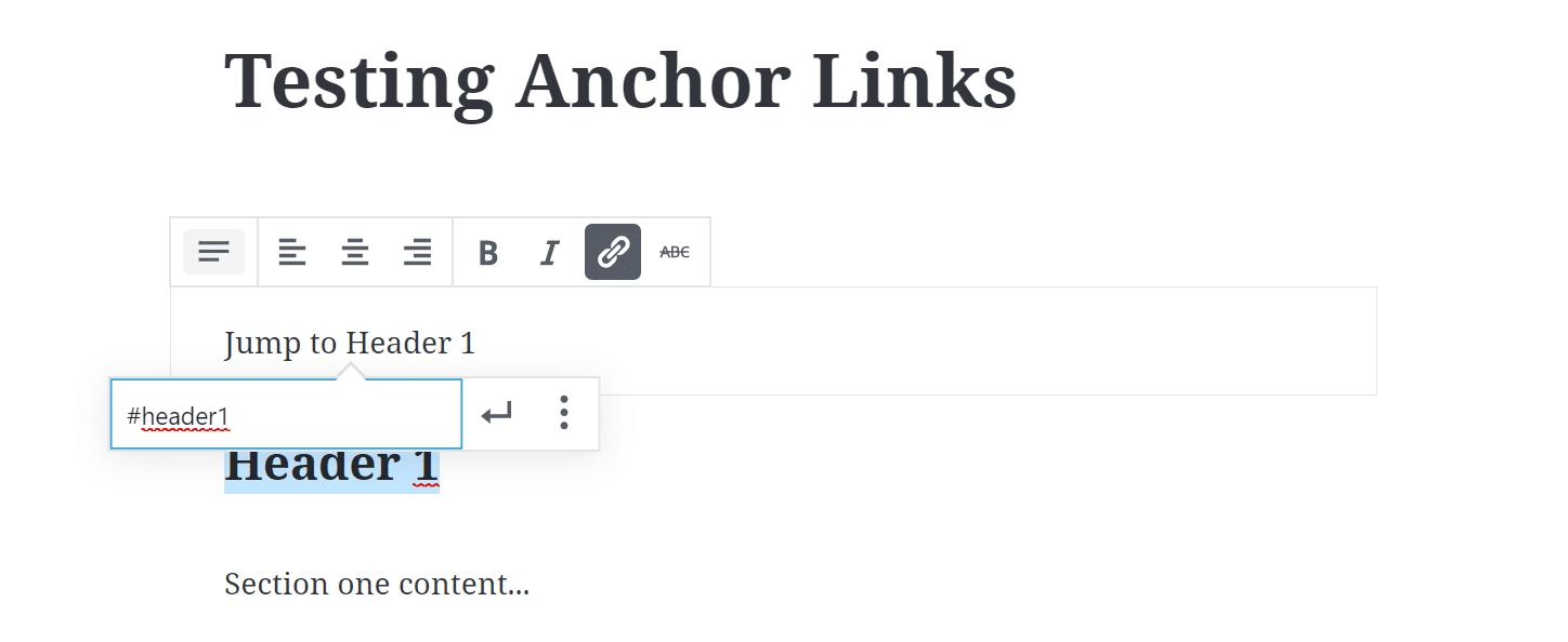 Aggiungere il link di ancoraggio in Gutenberg