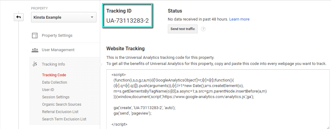 Il vostro codice di monitoraggio di Google Analytics