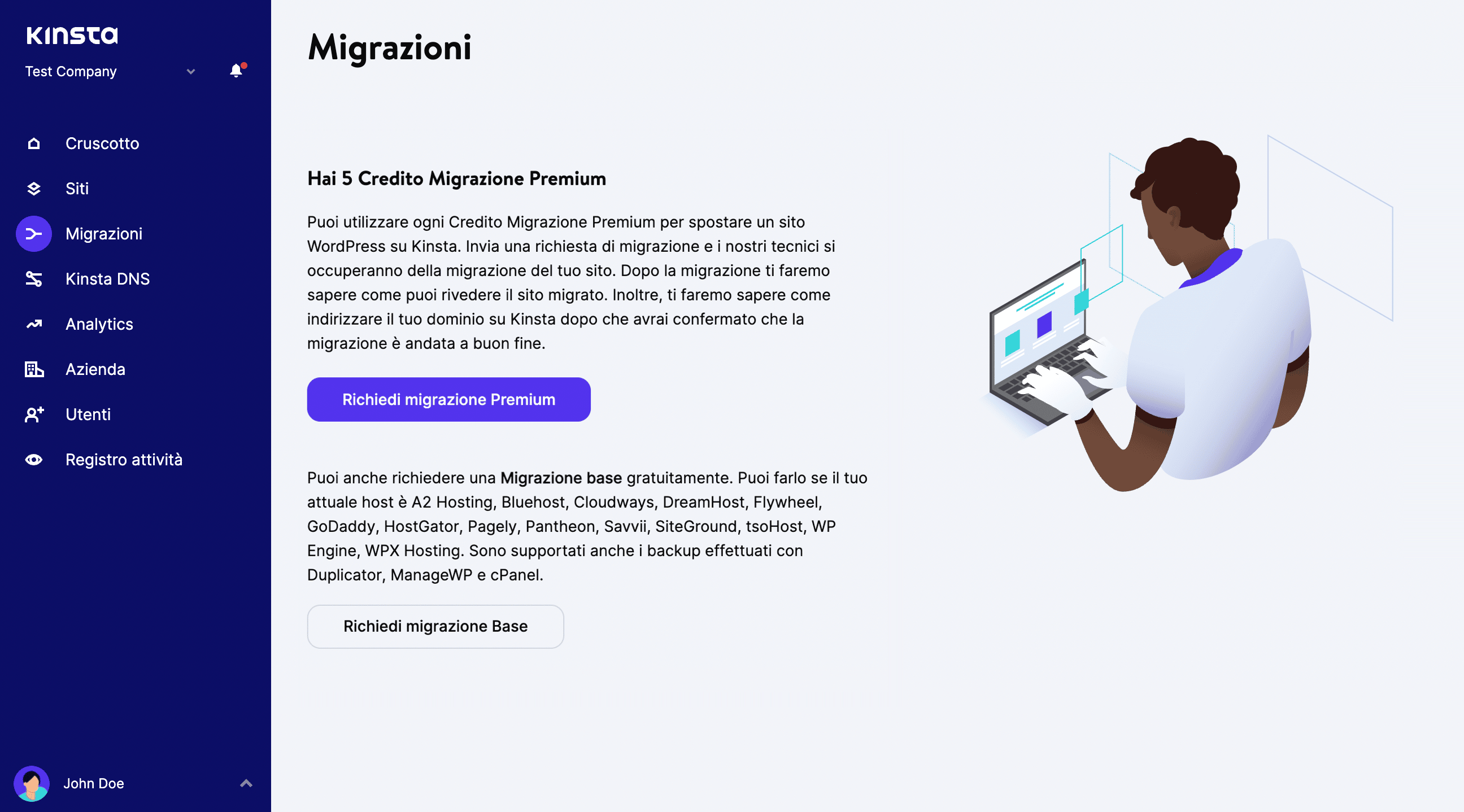 Invia richiesta migrazione WordPress