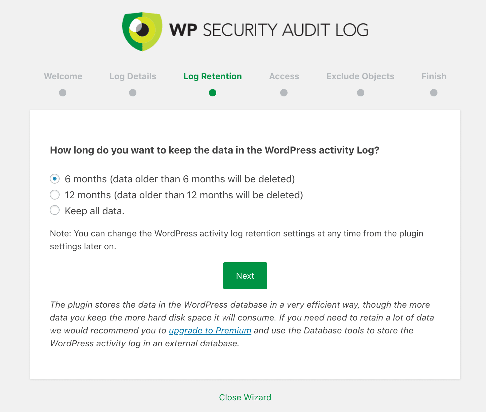 Conservazione dei dati in WP Security Audit Log