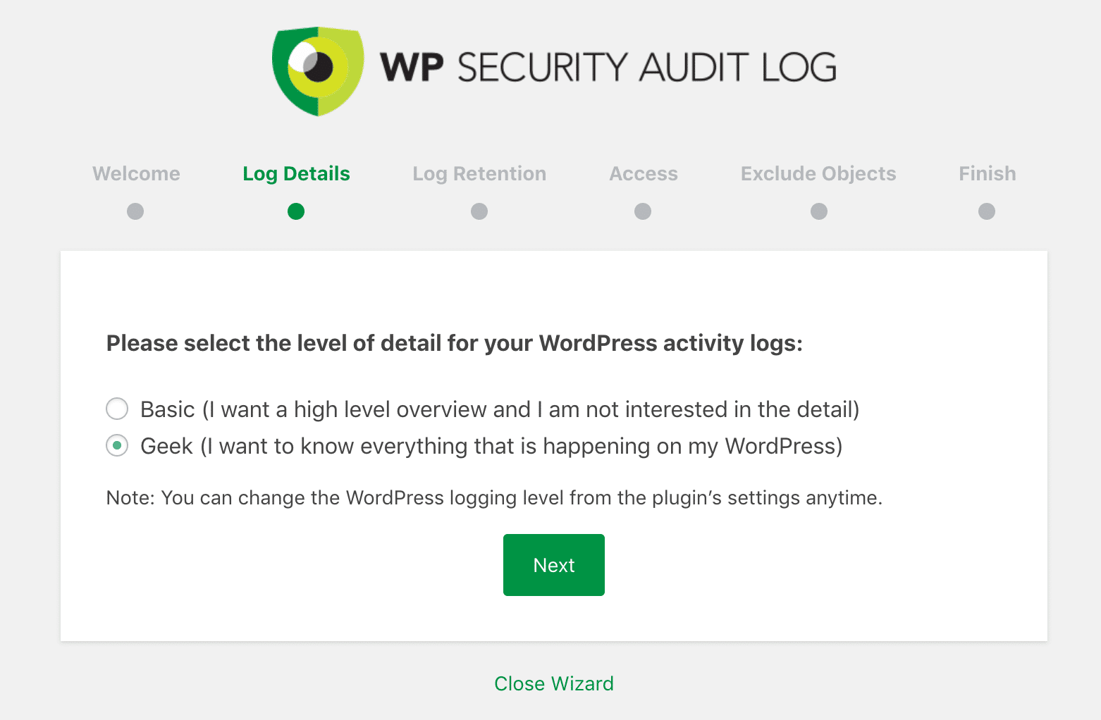 Impostazioni geek WP Security Audit Log