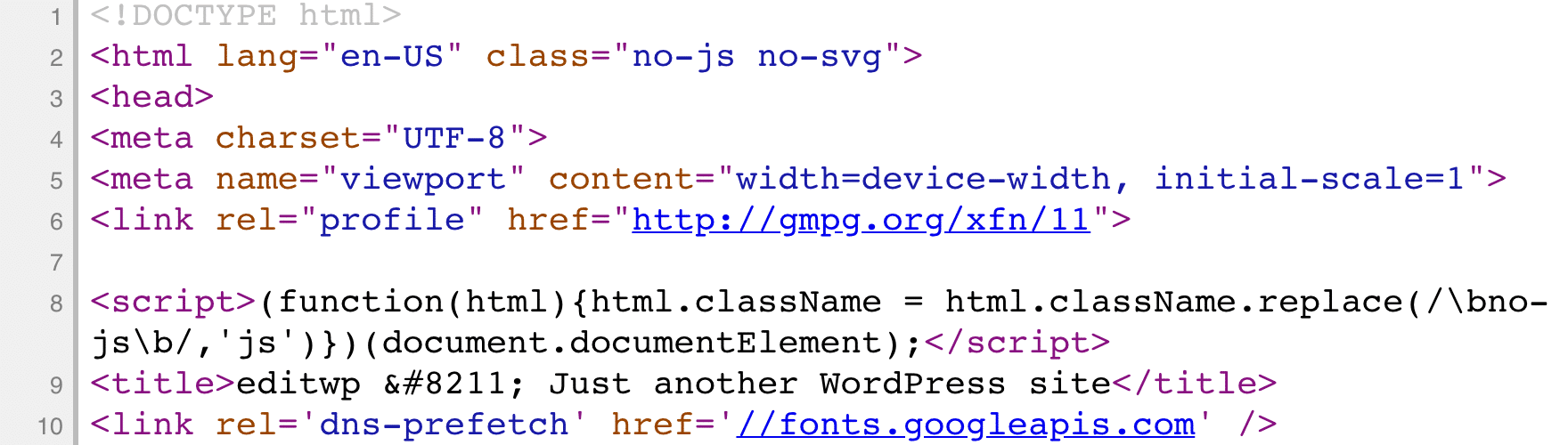 Codice HTML non minimizzato