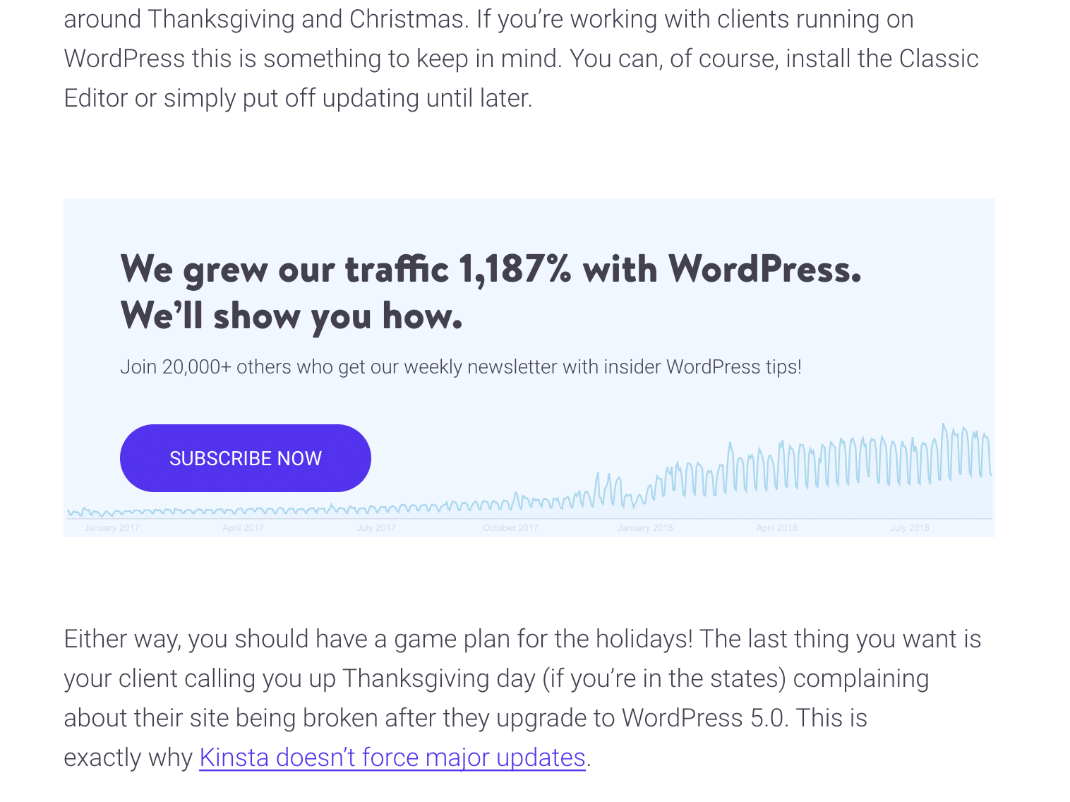 Scheda di acquisizione email in un post del blog di Kinsta