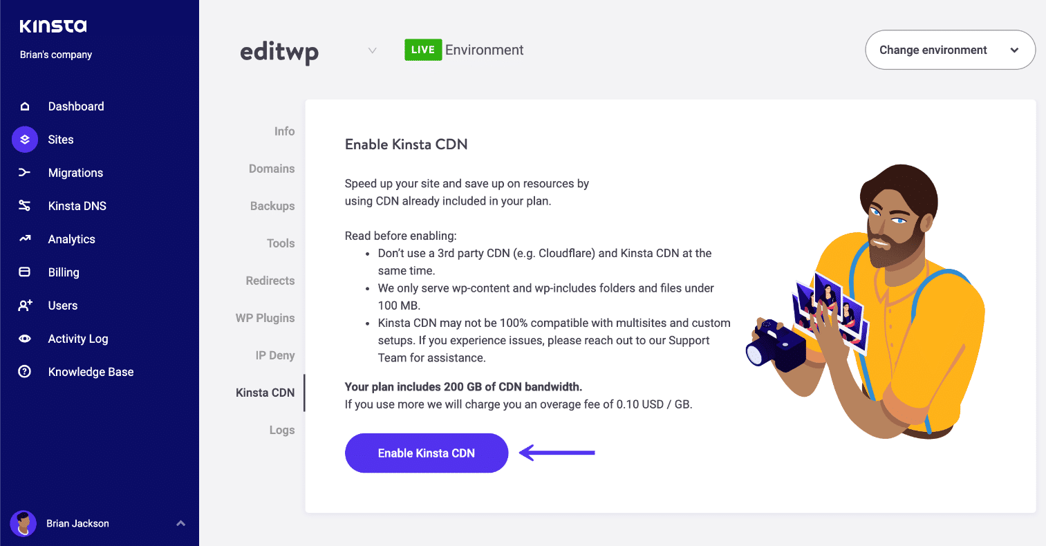 Abilita il CDN di Kinsta