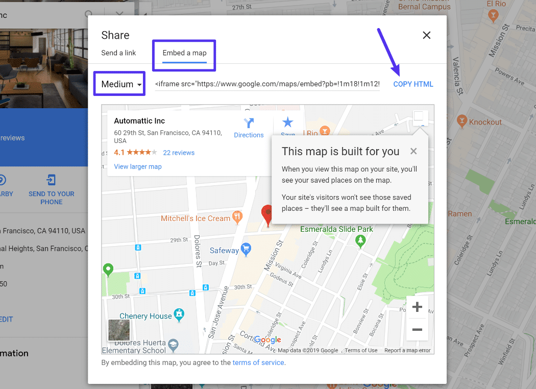 Il codice da incorporare di Google Maps