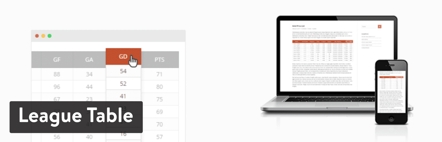 Il plugin di WordPress League Table