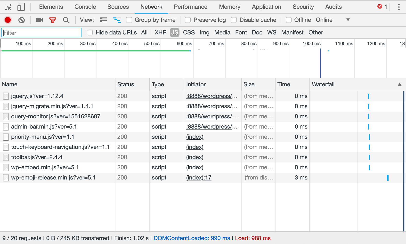 Il file script.js scompare dalla lista delle risorse della pagina