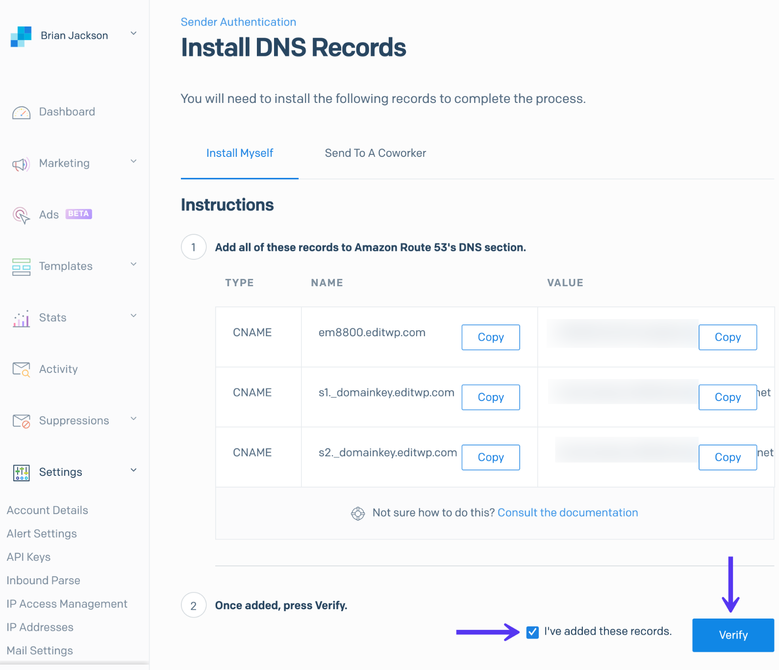 Record DNS SendGrid