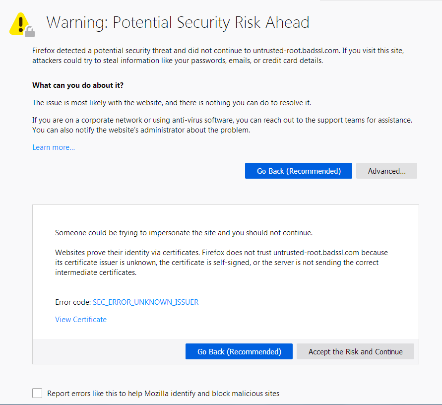 Schermata dell’errore ERR_SSL_PROTOCOL_ERROR in Mozilla Firefox