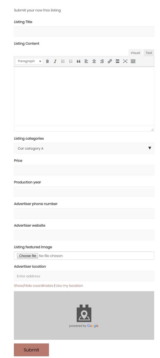 Esempio di modulo di front-end