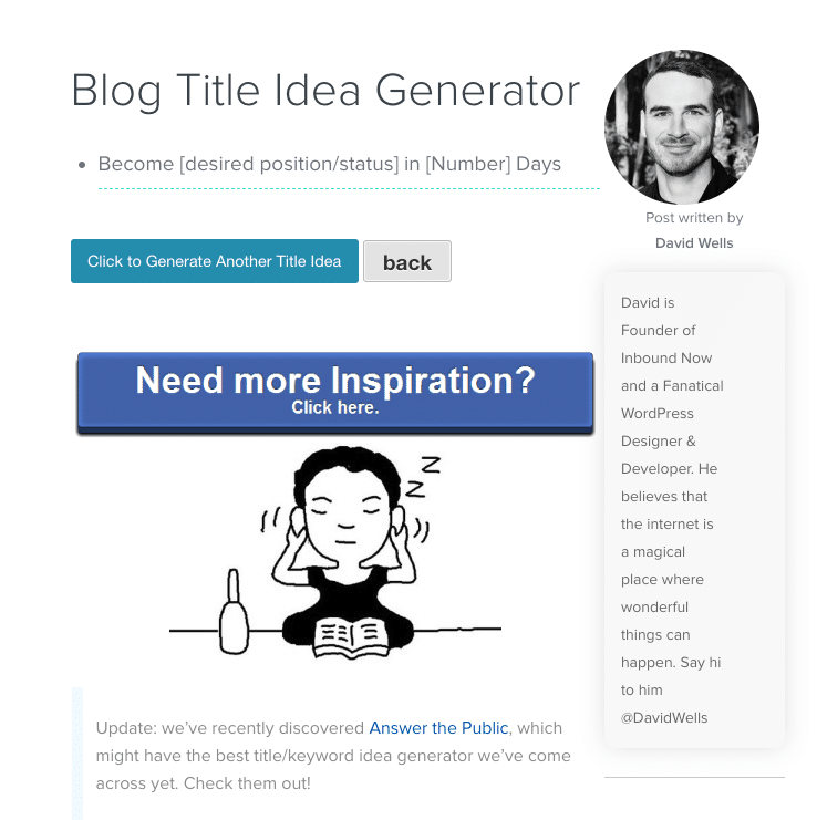 I migliori strumenti di analisi delle headline: Blog Title Idea Generator di Inbound Now