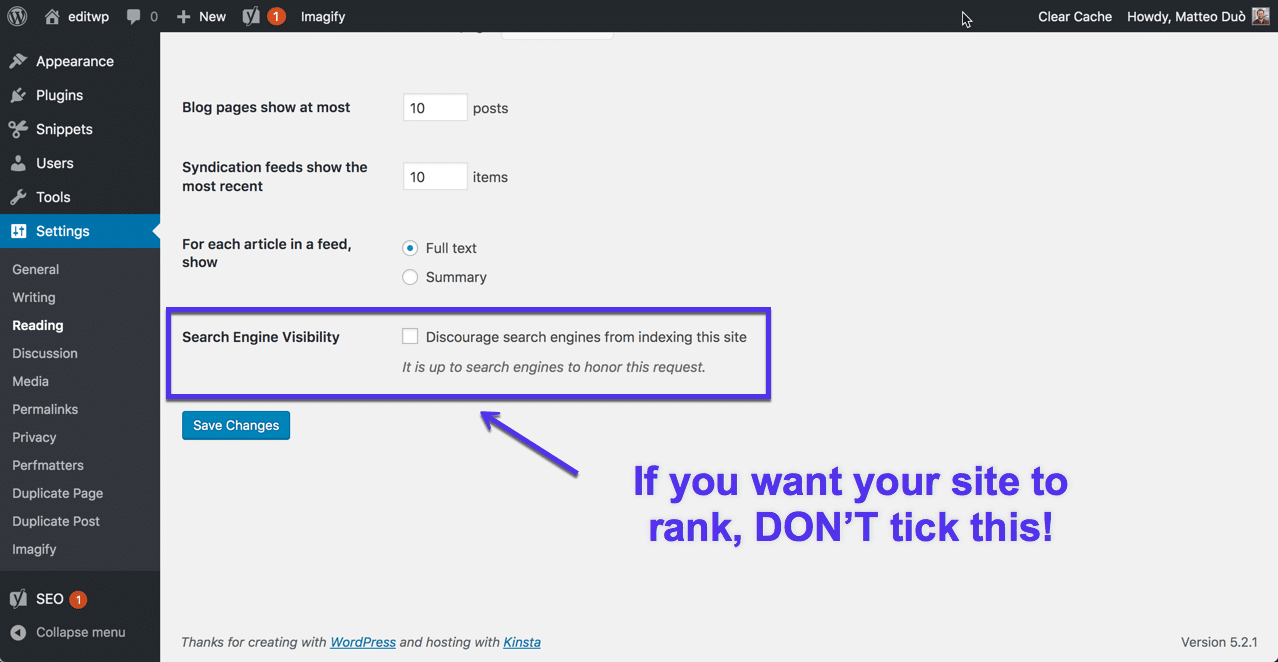 Impostazioni indicizzazione WordPress