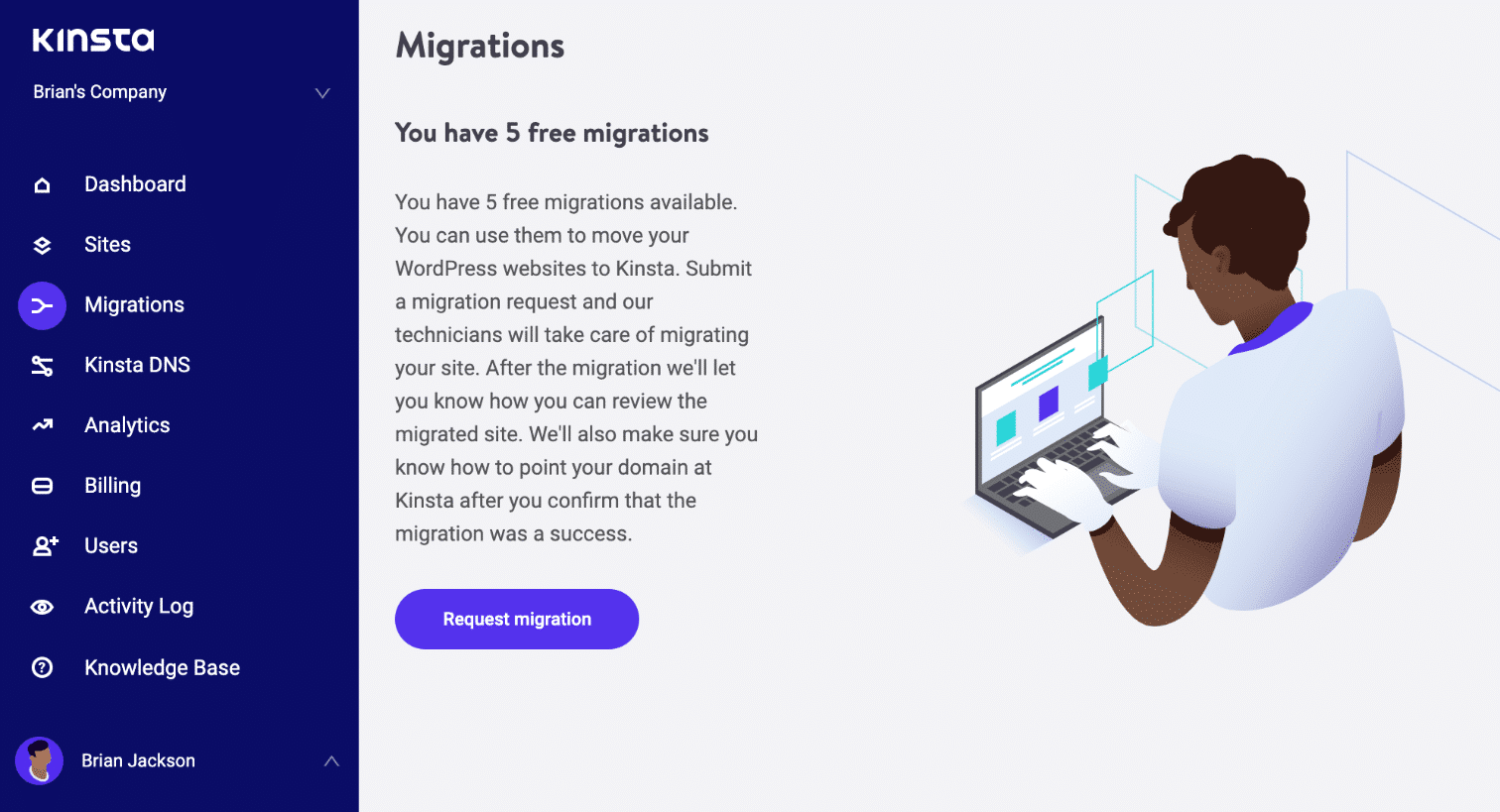 Migrazioni gratuite in MyKinsta