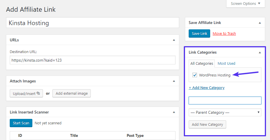 Aggiungere una categoria per organizzare i link