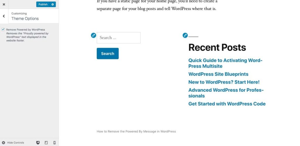 "powered by WordPress" eliminato dal footer del tema Twenty Nineteen