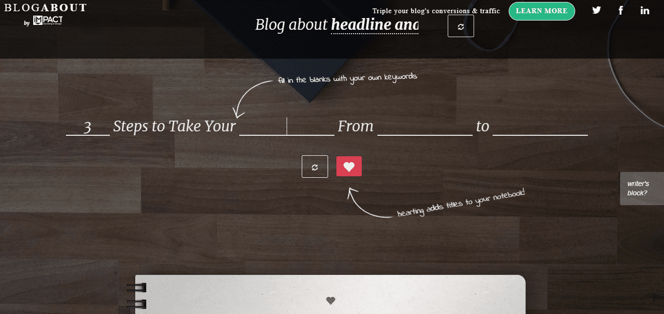 Template delle Headline nel Blog Title Generator di Inpact