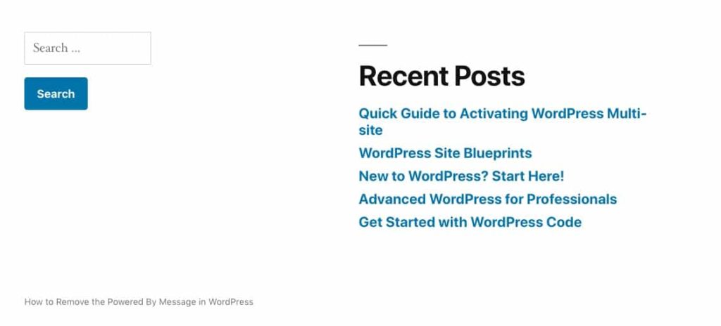 Il footer del tema Twenty Nineteen senza il messaggio "powered by WordPress"