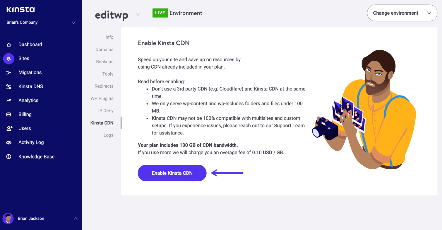 Abilitare il CDN di Kinsta