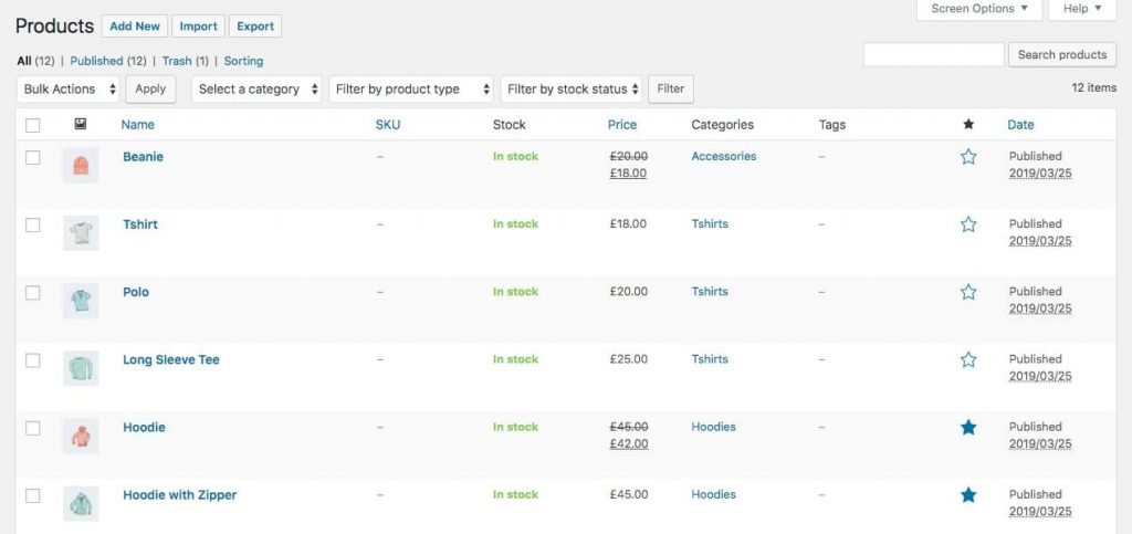 Lista prodotti in WooCommerce