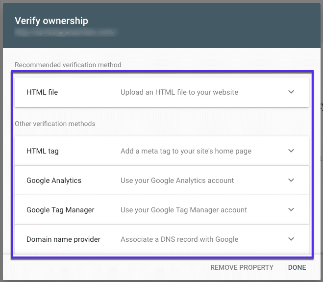 Verifica proprietà in Google Search Console