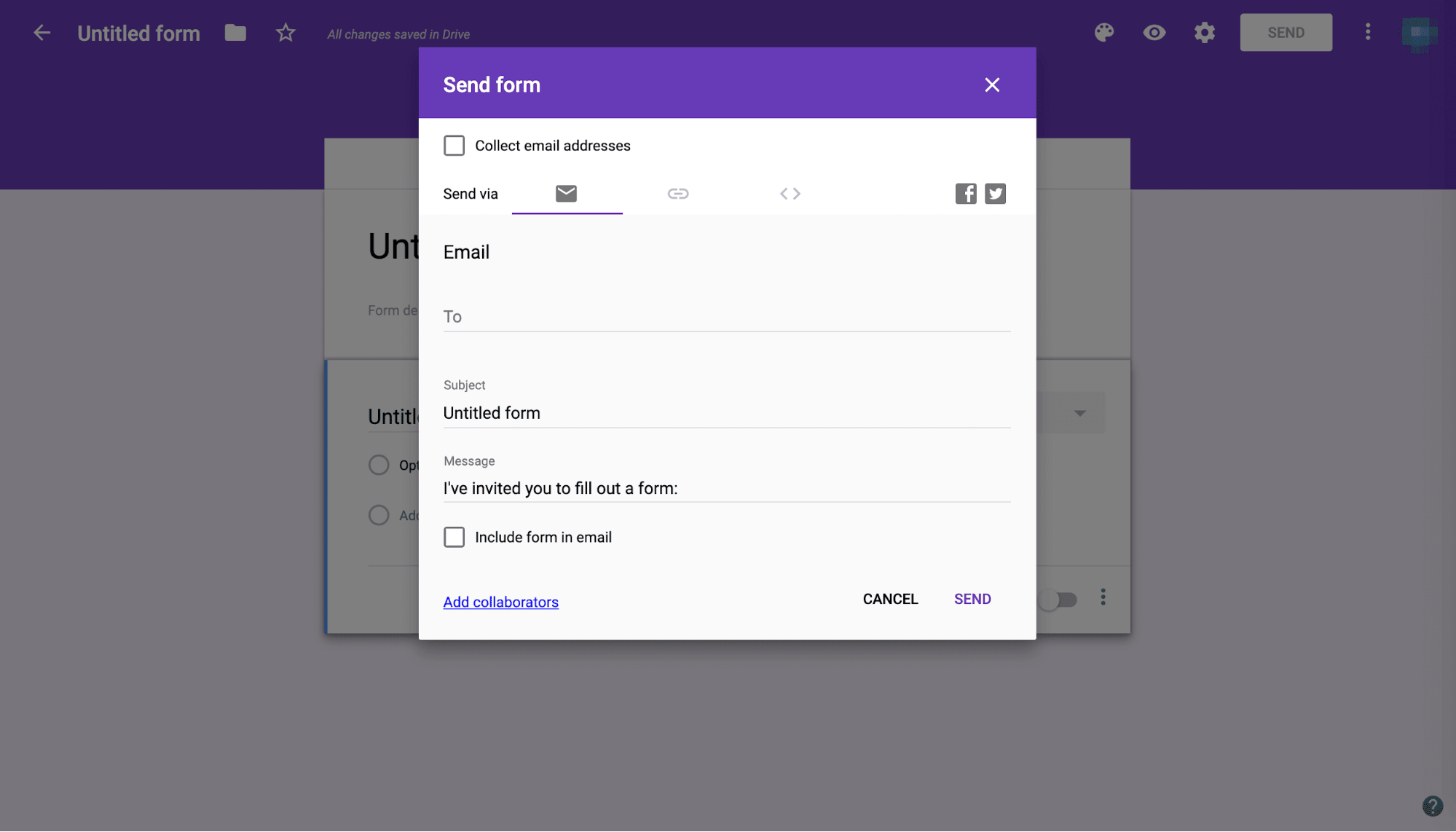 Condividere via email il vostro Google Forms