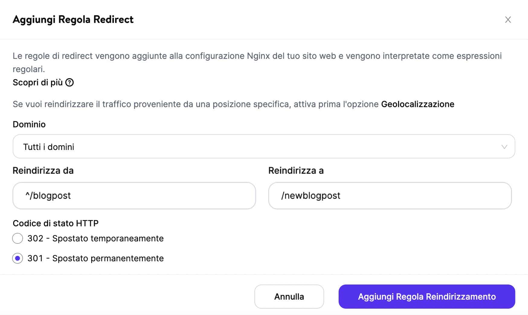 Lo strumento di Redirect di Kinsta