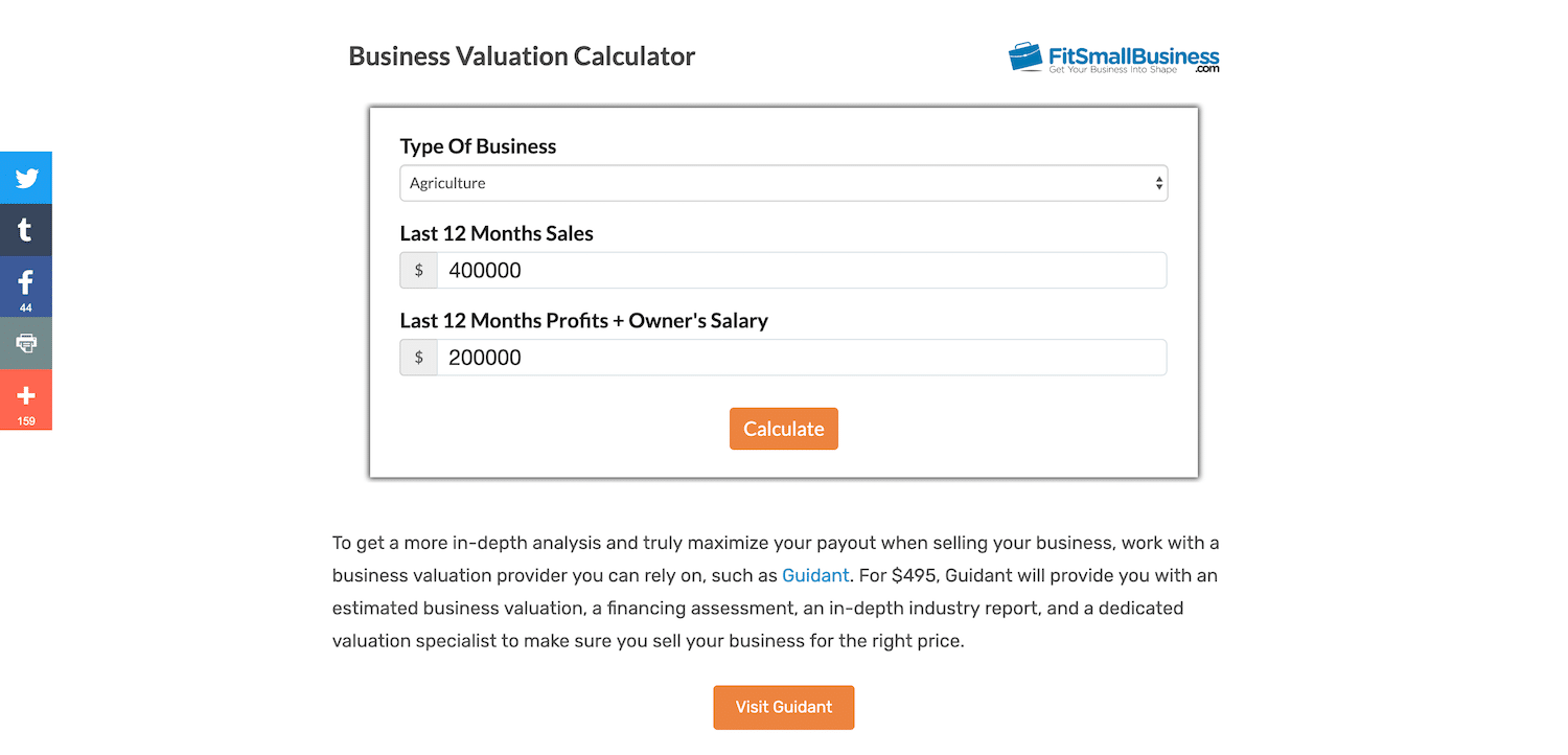 Calcolatore del valore del sito web aziendale FitSmallBusiness