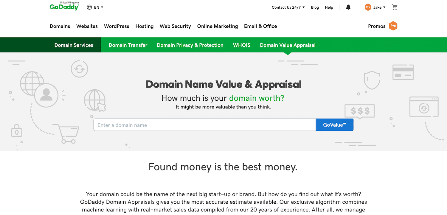 Calcolatore di valore del sito web GoDaddy
