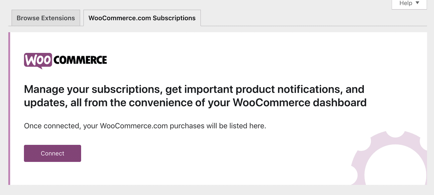 Il pulsante Connect di WooCommerce Subscriptions