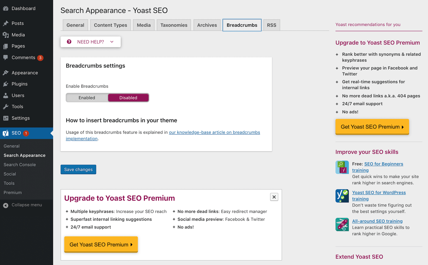 impostazioni breadcrumb Yoast