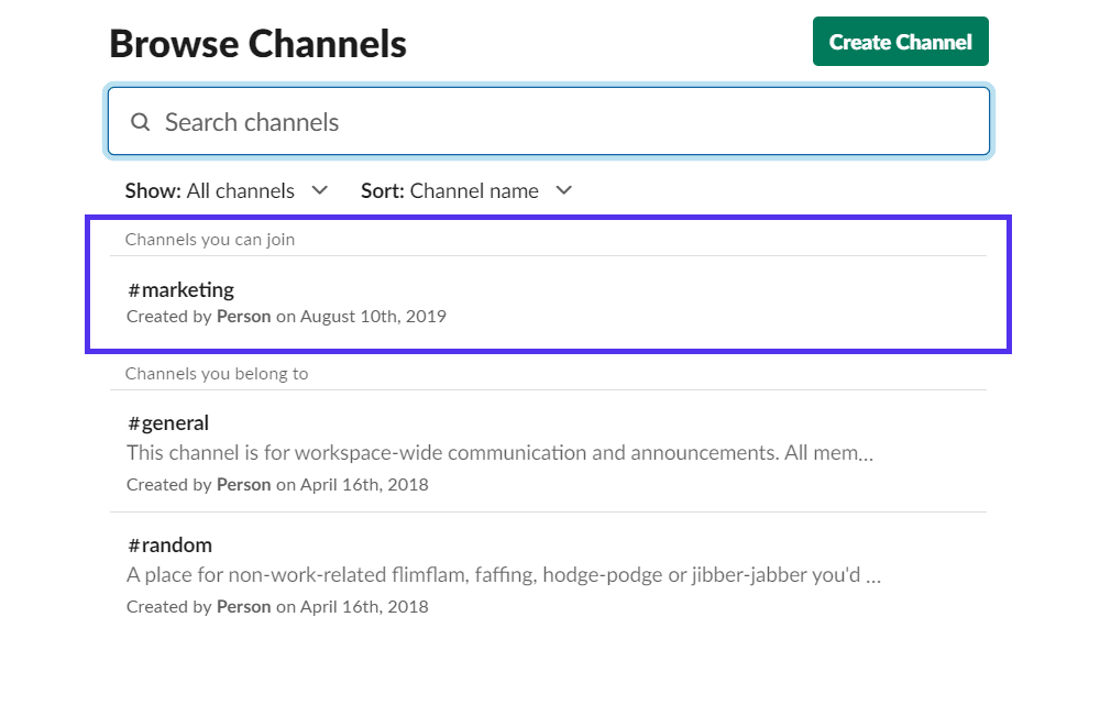 Opzione "Browse Channels".