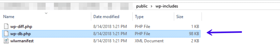 Schermata dell’FTP in cui è evidenziato il file wp-db.php