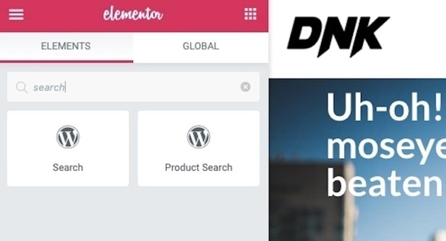 Dove trovare il widget di ricerca di WordPress nel plugin Elementor