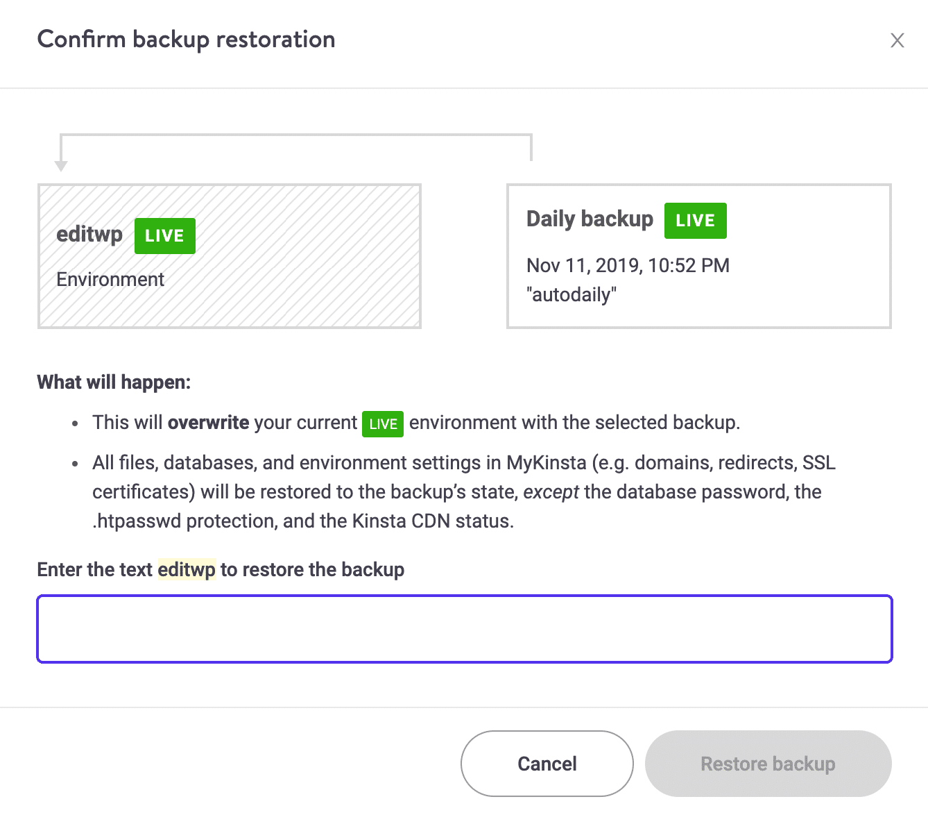 Workflow ripristino backup