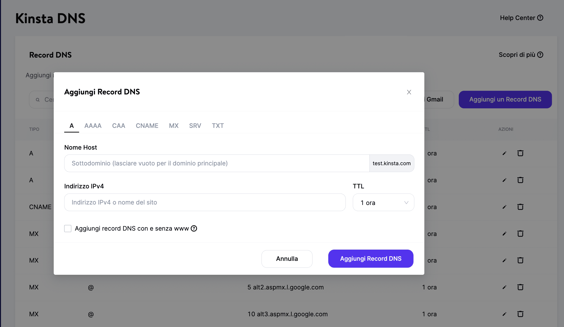 Modifica di un singolo record DNS