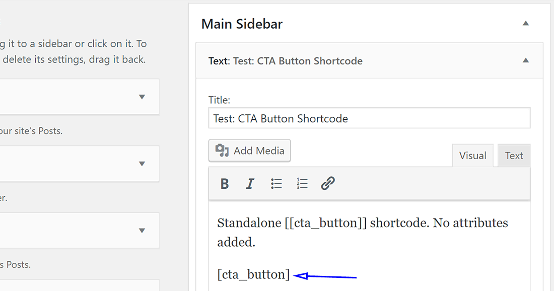 Aggiungo lo shortcode a un widget di testo della barra laterale per testarlo.