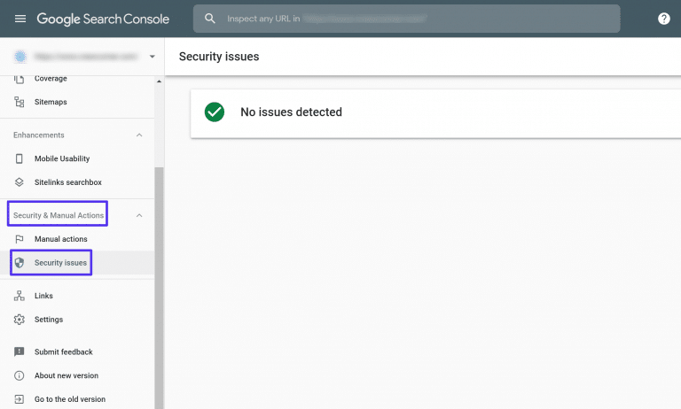 Schermata di Google Search Console e della scheda Problemi di sicurezza
