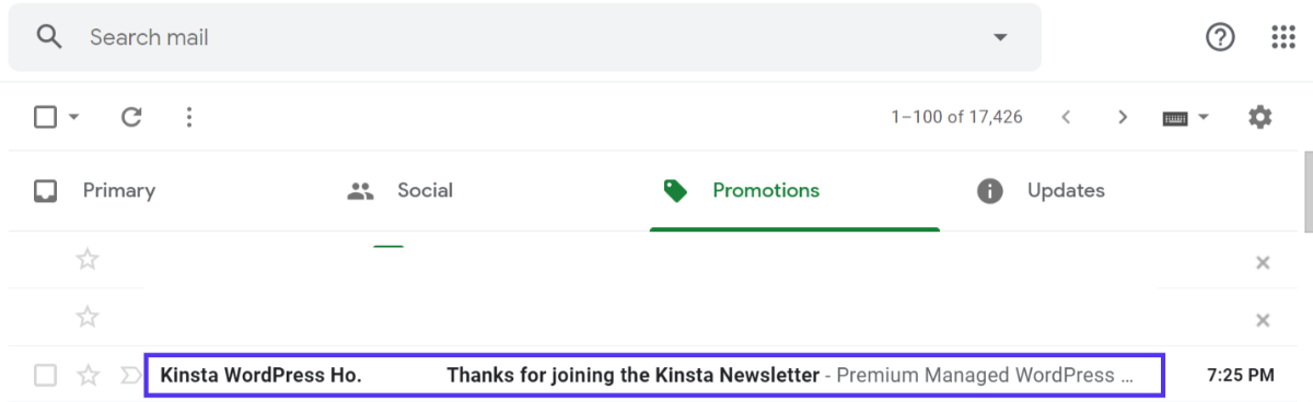 Messaggio autoresponder di Kinsta